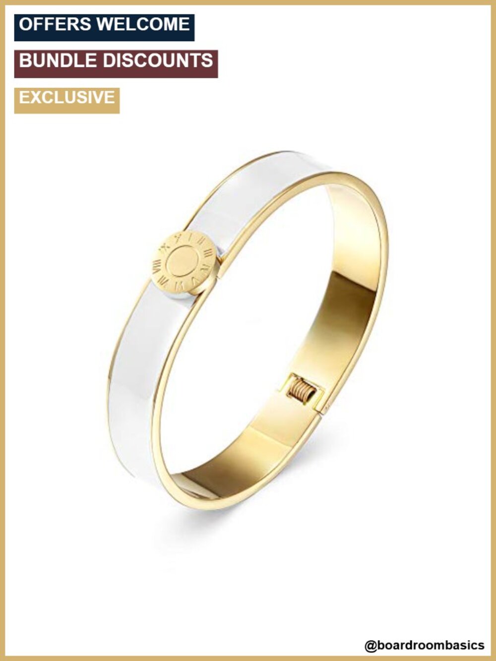 Enamel Cuff Bracelet Gold Plated Stainless Steel Wide Band Bangle